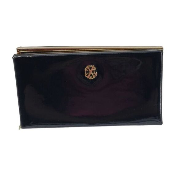 Christian Lacroix Evening Clutch Black Vegan Faux Patent Leather Framed Zip - Picture 13 of 13